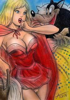 Alvin Silvrants | Naughty Red Riding Hood - Original drawing in colour by Alvin Silvrants | Catawiki
