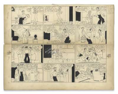 Chic Young Hand-Drawn ’’Blondie’’ Sunday Comic Strip From 1933 -- The Bumsteads Debate Home Ownership vs. Renting | Nate Sanders