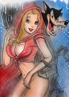 Alvin Silvrants | Sexy Red Riding Hood - Original drawing in colour by Alvin Silvrants | Catawiki