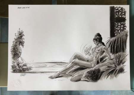 Hulet, Daniel | Hulet, Daniel - Dessin original + album - Les Fleurs du mal - Bien loin d’ici - (2002) | Catawiki