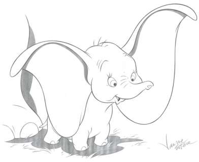 Jaume Esteve | Happy Dumbo - Original Drawing - Signed - Jaume Esteve - Pencil Art - Original Artwork | Catawiki
