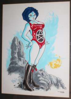Vaughn Bode - Bode broads to the witches blue alien babe painted art - framed - signed