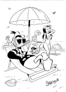 Bas Heymans | Bas Heymans - Donald on the Beach - Original signed inked drawing Drawing by Bas Heymans - Exemplaire unique | Catawiki