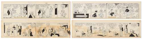 Lot of Four ‘‘Blondie‘‘ Comic Strips Hand-Drawn & Signed by Chic Young from the Early 1930s -- Including One from 1930 Shortly After the Strip‘s Debut