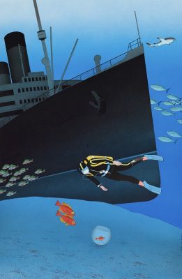 Guy Billout | Deep Diving - Scholastic Poster, 1987 | Philippe Labaune Gallery