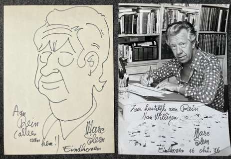 Marc Sleen | Marc Sleen - Originele tekening, zelfportret van Marc Sleen + gesigneerde foto (1976) | Catawiki