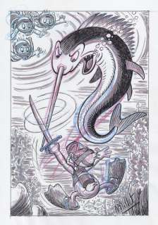 Millet | Duck Family - "Fighting a Swordfish" - Original Signed Drawing by Millet | Catawiki