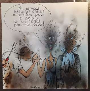 Claude Serre | « BARBECUE » planche Originale Rare signée (taille 19 x 19 cm) publiée album « petit livre de cuisine à l’usage de mon mec » 1994 | Serre