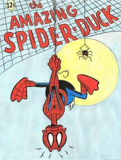 Tony Fernandez | Donald Duck Inspired By "The Amazing Spider-Duck" Vintage Cover - Original Painting - Tony Fernandez Signed - 45 x 32 cm - Original Acrylic Artwork - No reserve | Catawiki