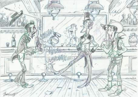 Bernat, Serrat | Bernat, Serrat - Original drawing - Lucky Luke - Le Pied-tendre | Catawiki