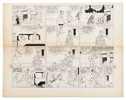 Chic Young Hand-Drawn ’’Blondie’’ Sunday Comic Strip From 1941 -- After a Sleepless Night, Dagwood Threatens to Join the Army to Escape Home Life | Nate Sanders