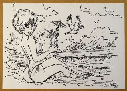 Walthéry, François | Walthéry - Dessin original - "Natacha à la plage" - (2022) | Catawiki