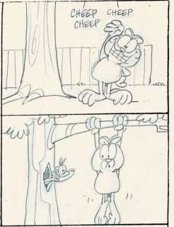 Jim Davis | Garfield - Original ’Sunday’ comic Art - Preliminary gag - (1990) | Catawiki