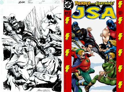 Rags Morales - jsa #27 cover (sold live on ‘dueling dealers of comic art‘ episode #24 podcast on 7-7-2021 (re-watch this funny art selling show here)