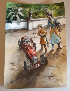 Lemercier, Gwendal | Hommage à Hergé - Le bolide rouge des cigares du pharaon ,le maharaja et son fils | Catawiki