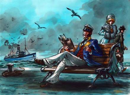 Lemercier, Gwendal | Lemercier, Gwendal - Dessin original couleur - Hommage à Hugo Pratt | Catawiki