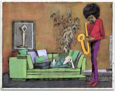 Blutch | Blutch - Illustration originale - Jazz à domicile - 40 Bulles de Jazz - (2020) | Catawiki