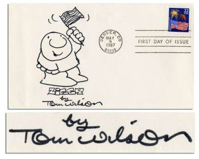 Tom Wilson Cover Signed -- Cartoonist Adds Sketch of His ’’Ziggy’’ Character | Nate Sanders