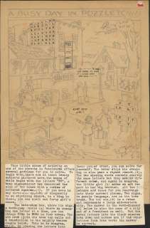 Carlson-Original Pencil Drawings- A Busy Day In Puzzle Town- with original text (2pcs) | Russ Cochran