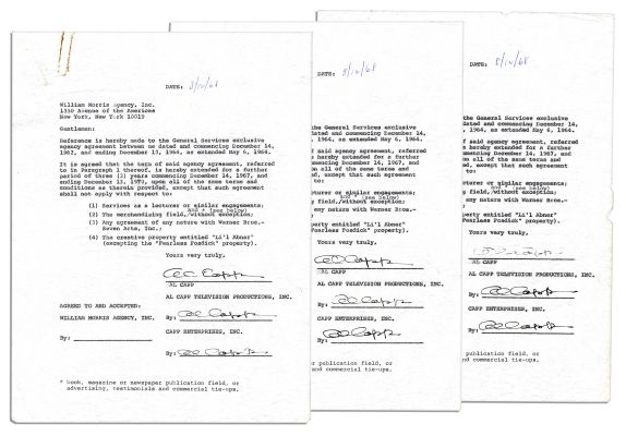 Three William Morris Agency Contracts, Signed by Al Capp Nine Times in Total | Nate Sanders