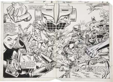 Carmine Infantino and Frank McLaughlin Red Tornado #3 Splash Page 2 and 3 Original Art (DC, 1985). This -