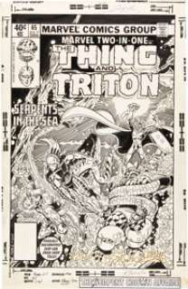 George Perez and Gene Day Marvel Two-In-One #65 The Thing and Triton Cover Original Art (Marvel, 1980). George -