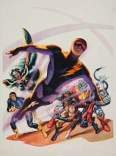 Steve Rude Comic Book Artist #8 Nexus and the X-Men Painted Cover Original Art (TwoMorrows, 2000). Nexus buzzes -