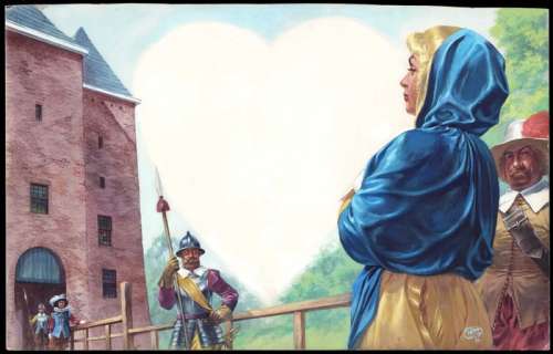 Kresse, Hans G. | Kresse, Hans G. - Originele tekening in kleur - Margriet - Ik heb u lief! Maria van Reigersberch en Hugo de Groot - (1962) | Catawiki