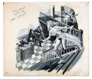 WOMAN IN POLICE STATION "TRUE MEN" MAGAZINE ORIGINAL ART. | Hake’s