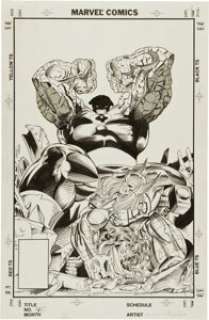 M. C. Wyman and Mike DeCarlo Thor #485 Cover Original Art (Marvel, 1995). Under the influence of Lorelei, Thing -