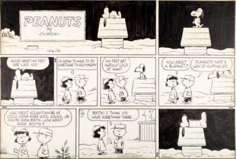 Charles Schulz Peanuts Sunday Comic Strip Original Art dated 12-30-62 (United Feature Syndicate, 1962). Those cold - | Heritage