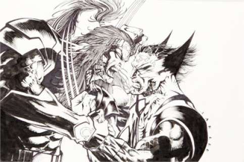 Jae Lee Greatest Battles of the X-Men Telephone Game Card Wolverine vs. Omega Red Illustration Original Art -
