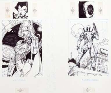 Jim Lee X-Men Trading Cards Series I - Lilandra/Deadpool Original Art (Marvel-Impel, 1992). The Empress of -