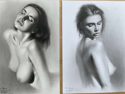 Yaroslav Novostavskiy | Yaroslav Novostavskiy ‘Twins - 2 Original drawings - Signed- Size: 21 x 30 cm. - (2022) | Catawiki