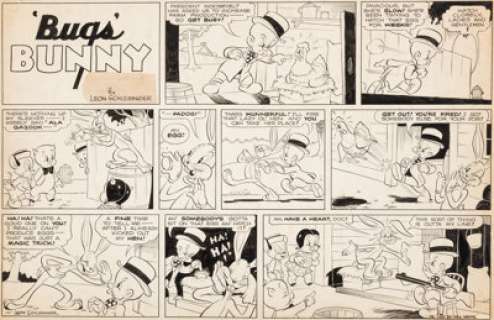 Chase Craig (attributed) Bugs Bunny Sunday Comic Strip Original Art (NEA, 1942). "Pwesident -