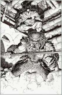 Arthur Adams Batman Versus Predator #2 Pin-Up Original Art (DC/Dark Horse, 1992). One of 16 different -