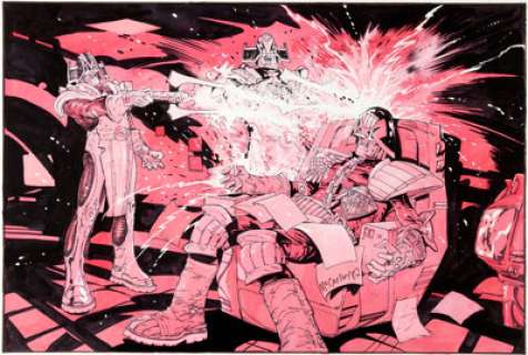 Brendan McCarthy 2000 AD #558 Double Splash Page 16-17 Judge Dredd Original Art (Fleetway, 1988). Part 14 -
