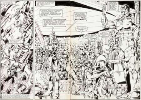 Jackson "Butch" Guice and Danny Bulanadi Micronauts #52 Double Splash Page 8-9 Original Art -