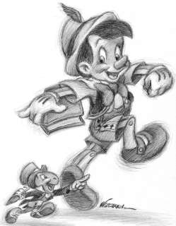 Joan Vizcarra | Pinocchio and Jiminy Cricket - Original Drawing - Joan Vizcarra - Pencil Art - Original Artwork | Catawiki