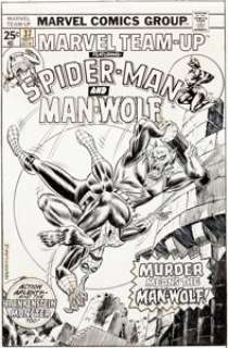 Ed Hannigan and John Romita Sr. Marvel Team-Up #37 Cover Spider-Man and Man-Wolf Original Art (Marvel, 1975).... | Heritage