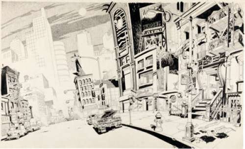 Rodriguez, Spain - Spain Rodriguez "Cool World" Cityscape Illustration (1992)....