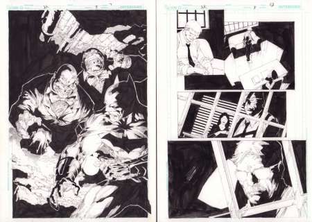 Ed Benes - batman: the dark knight #8 pgs. 7 & 12 two piece set - batman vs. Tweedle dee & tweedle dum splash & commissioner james gordon - 2012