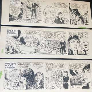 Colvin, Neville - 3x Original strips - Modesty Blaise - A Few flowers for the Colonel - (1982) | Catawiki