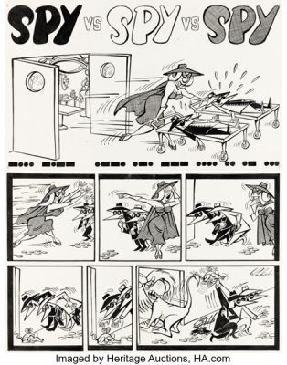 Antonio Prohías MAD #83 "Spy vs. Spy vs. Spy" Complete 1-Page Story Original Art Group of 2 (EC, 1963). | Heritage