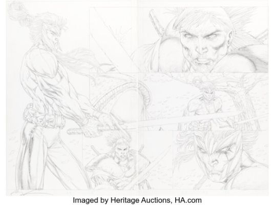 Rob Liefeld - Shatterstar Double Page Spread Original Art (c. 2010s). (Total: 2 Original Art)