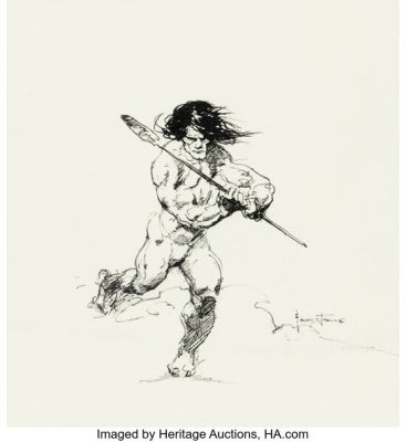 Frank Frazetta - Warrior with Spear Illustration Original Art (1988). | Heritage