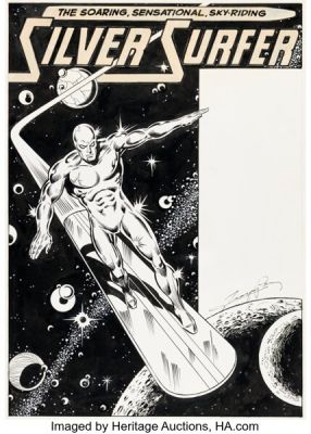 George Pérez and Joe Sinnott Rampaging Hulk #8 Silver Surfer Pin-Up Illustration Original Art (Marvel, 1978). | Heritage