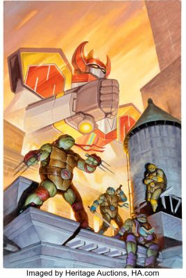 E.M. Gist Mighty Morphin Power Rangers / Teenage Mutant Ninja Turtles II #4 Variant Cover Original Art (Boom! Studios, 2023). | Heritage