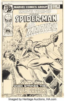 John Romita Jr. and Al Milgrom Marvel Team-Up #77 Spider-Man and Ms. Marvel Cover Original Art (Marvel, 1978).