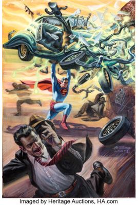Steve Rude Action Comics 2022 Annual #1 "Action Comics #1" Cover Homage Painting Original Art (DC, 2022).